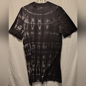 ANTHROPOLOGIE T.La BLACK TIE-DYE SHORT SLEEVE HEIDI MOCK NECK TEE DRESS PETITE M